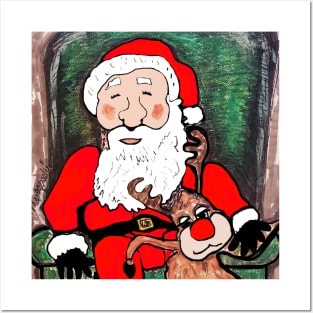 Santa Claus and Rudolph takes a nap before Christmas Posters and Art